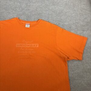 Vintage 90s Union Bay T Shirt Men XL Short Sleeve Orange Logo Skater Made In USA